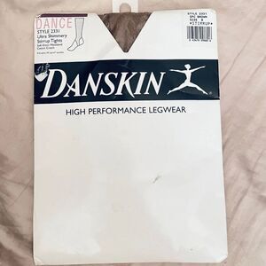 New Vintage Danskin 2331 Color Brown Sz B Ultra Shimmery Stirrup Tights In Pack